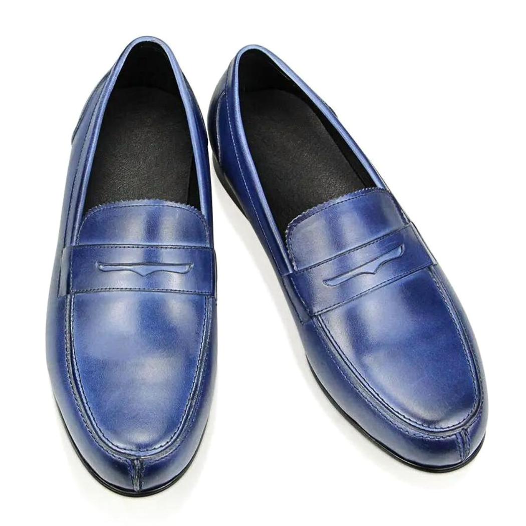 Men's blue genuine leather loafers