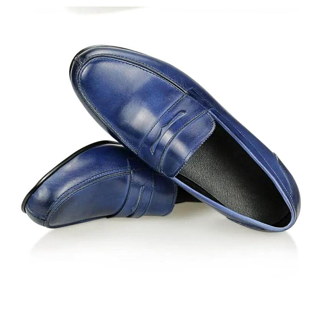 Men's blue genuine leather loafers