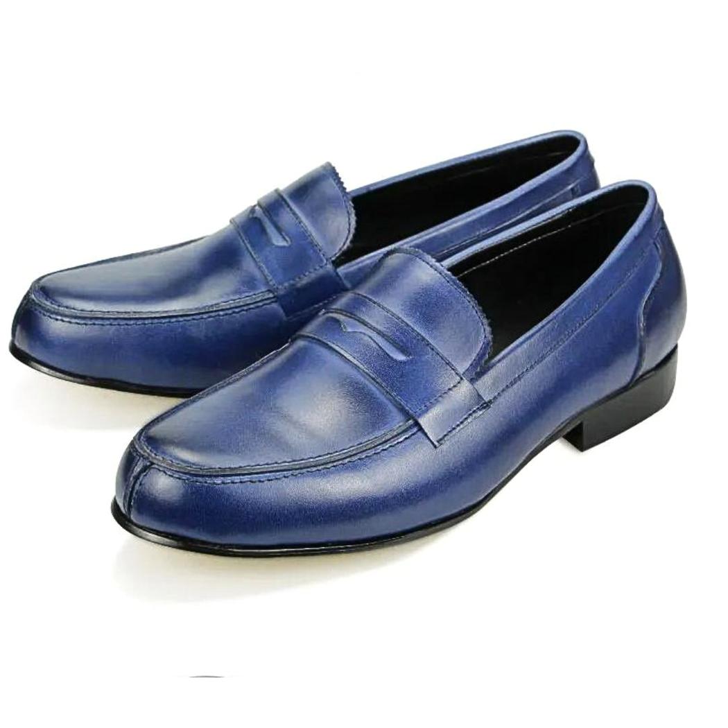 Men's blue genuine leather loafers
