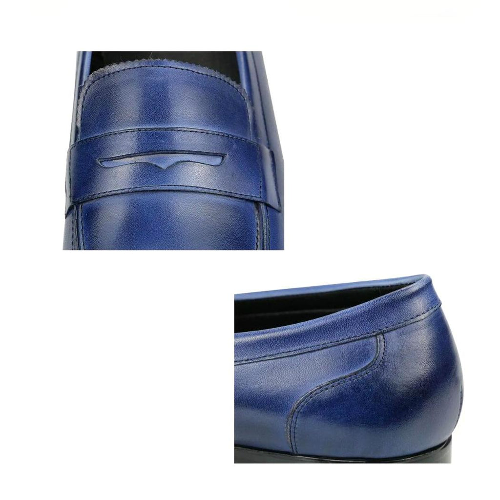 Men's blue genuine leather loafers