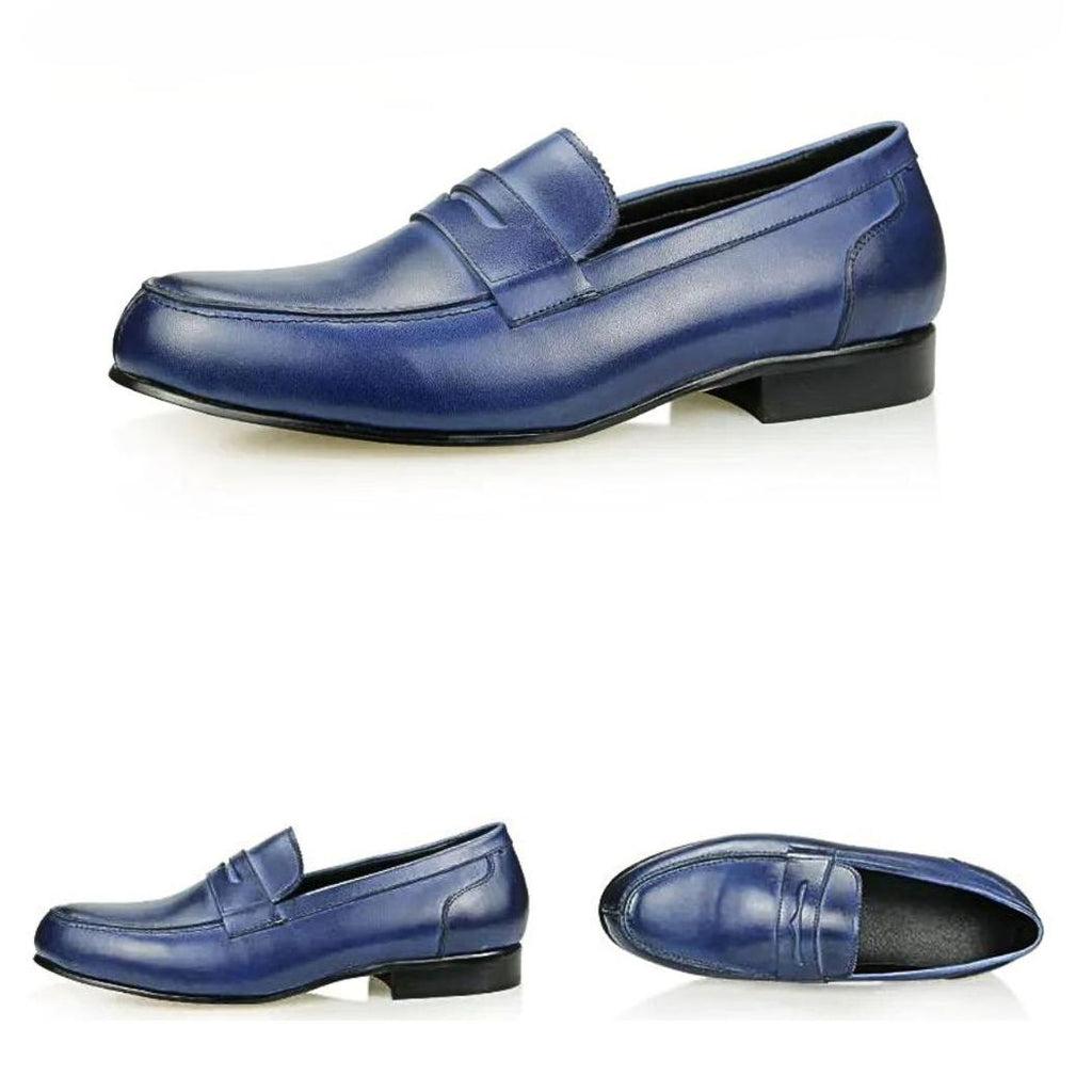 Men's blue genuine leather loafers