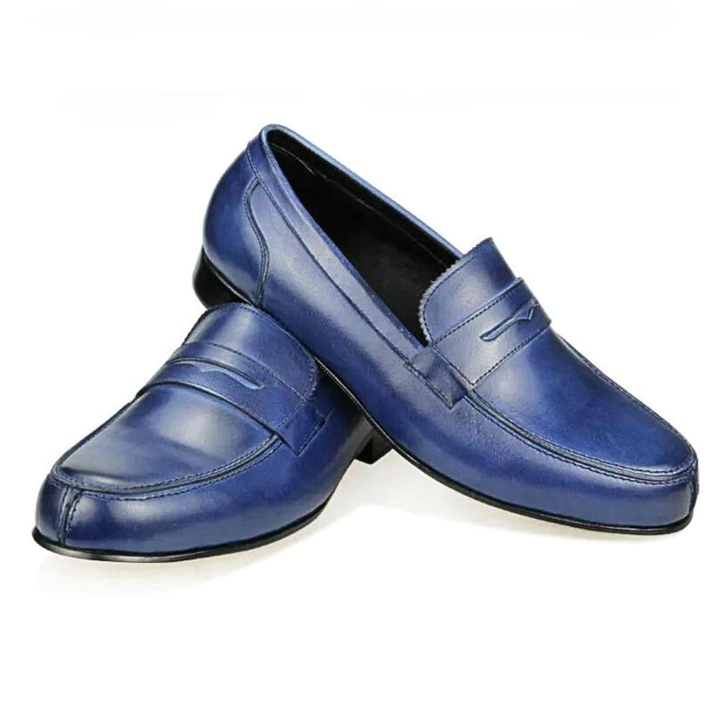 Men's blue genuine leather loafers