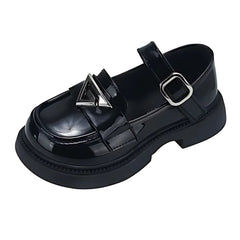 Girls' shiny strap loafers, Black