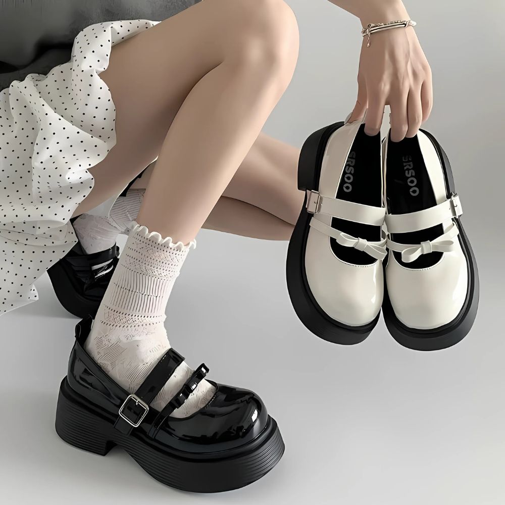 Women's chunky Mary Jane platform loafers with double strap