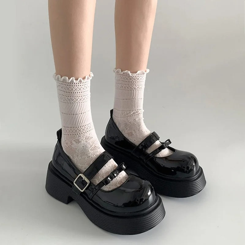 Women's chunky Mary Jane platform loafers with double strap