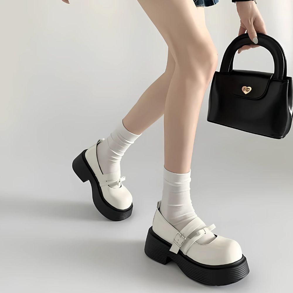 Women's chunky Mary Jane platform loafers with double strap