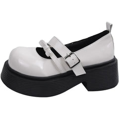 Women's chunky Mary Jane platform loafers with double strap, White