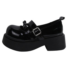 Women's chunky Mary Jane platform loafers with double strap, Black