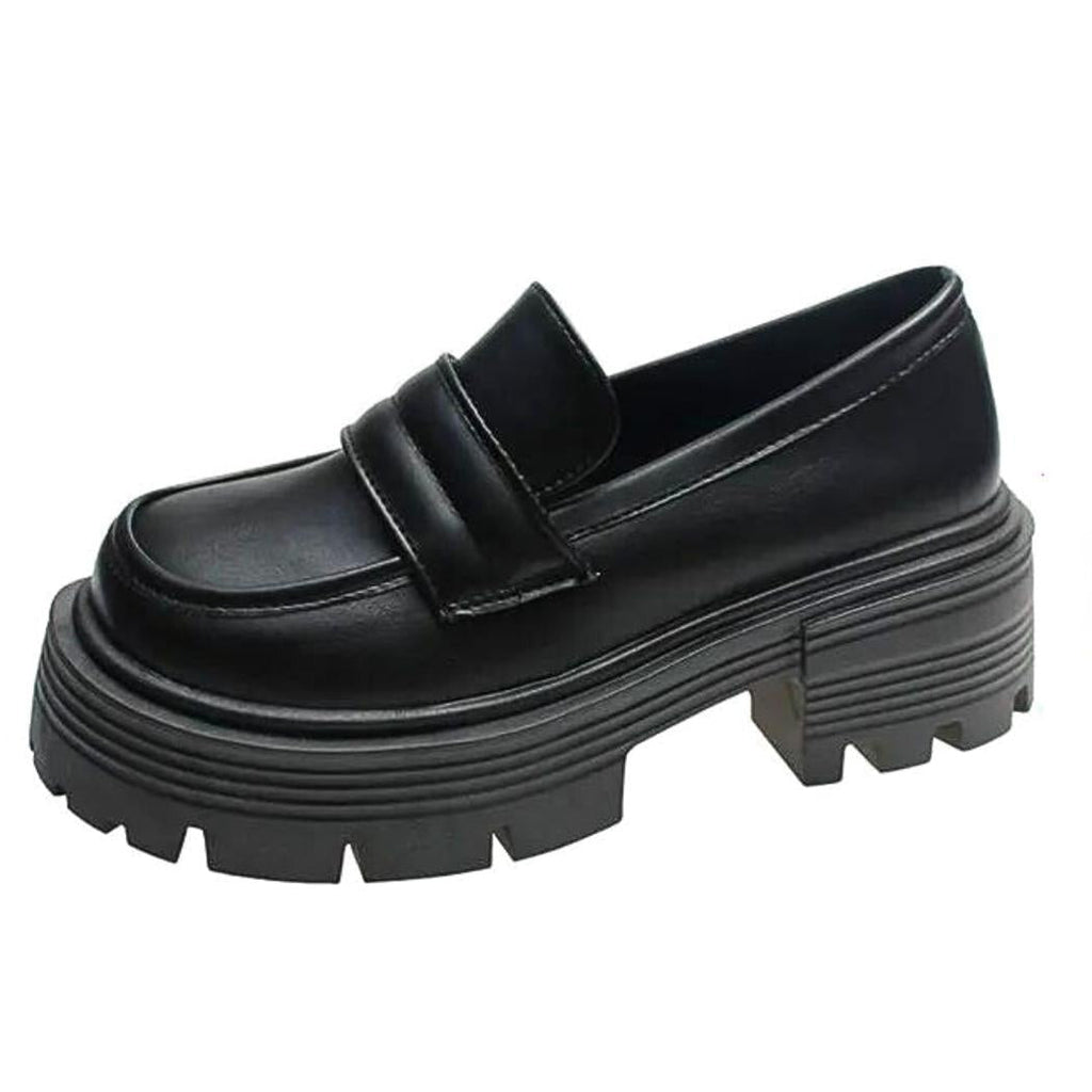 Women's platform loafers in white or black synthetic leather