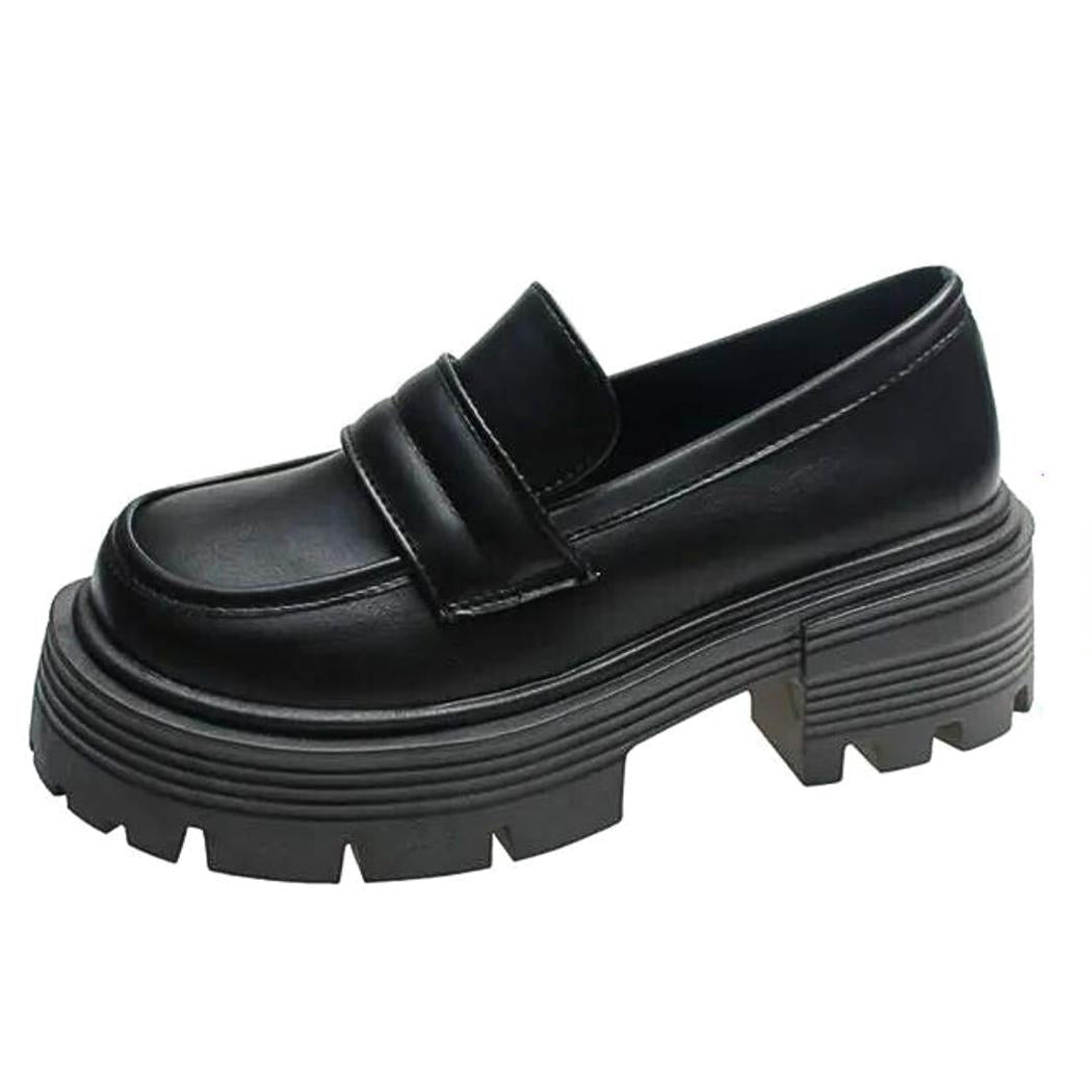 Women's platform loafers in white or black synthetic leather