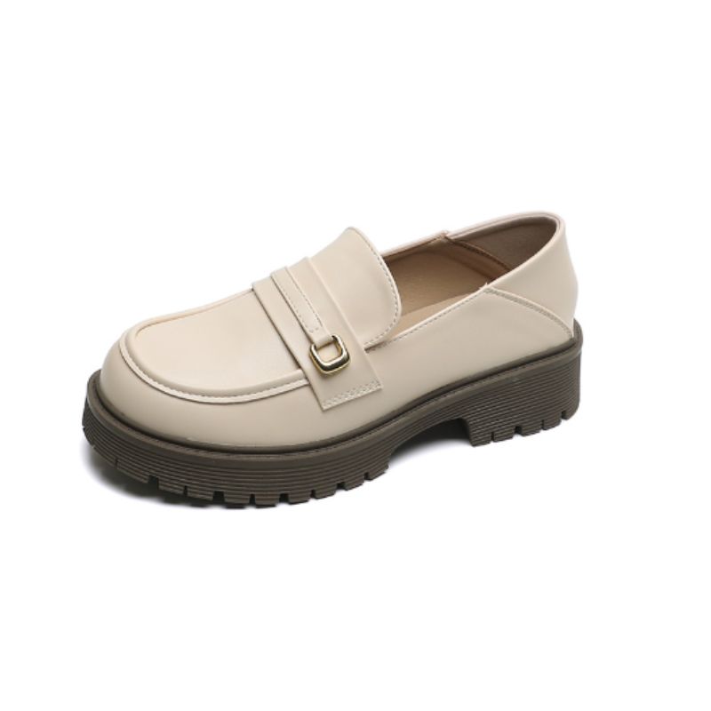 Women's synthetic leather platform loafers with gold buckle