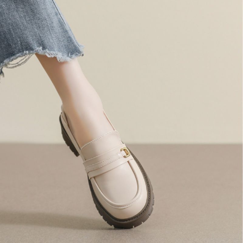 Women's synthetic leather platform loafers with gold buckle