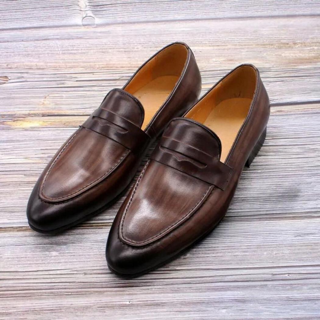 Men's dark brown genuine leather loafers