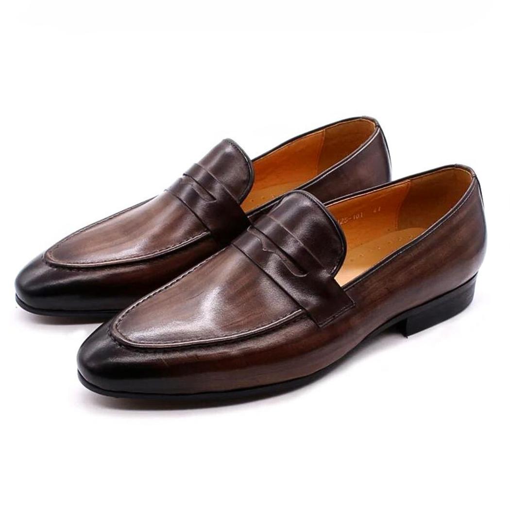 Men's dark brown genuine leather loafers