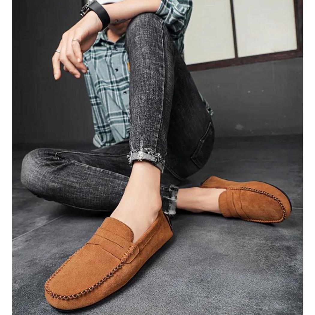 Men's burgundy or brown suede loafers