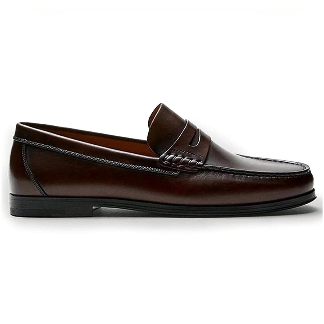Men's casual brown or black genuine leather loafers