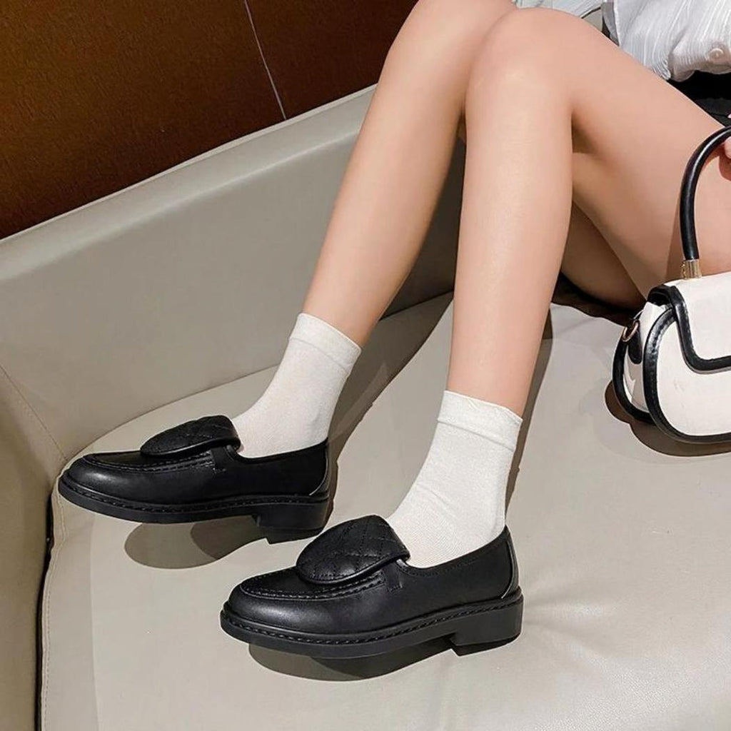 Women's quilted genuine leather square-heel loafers