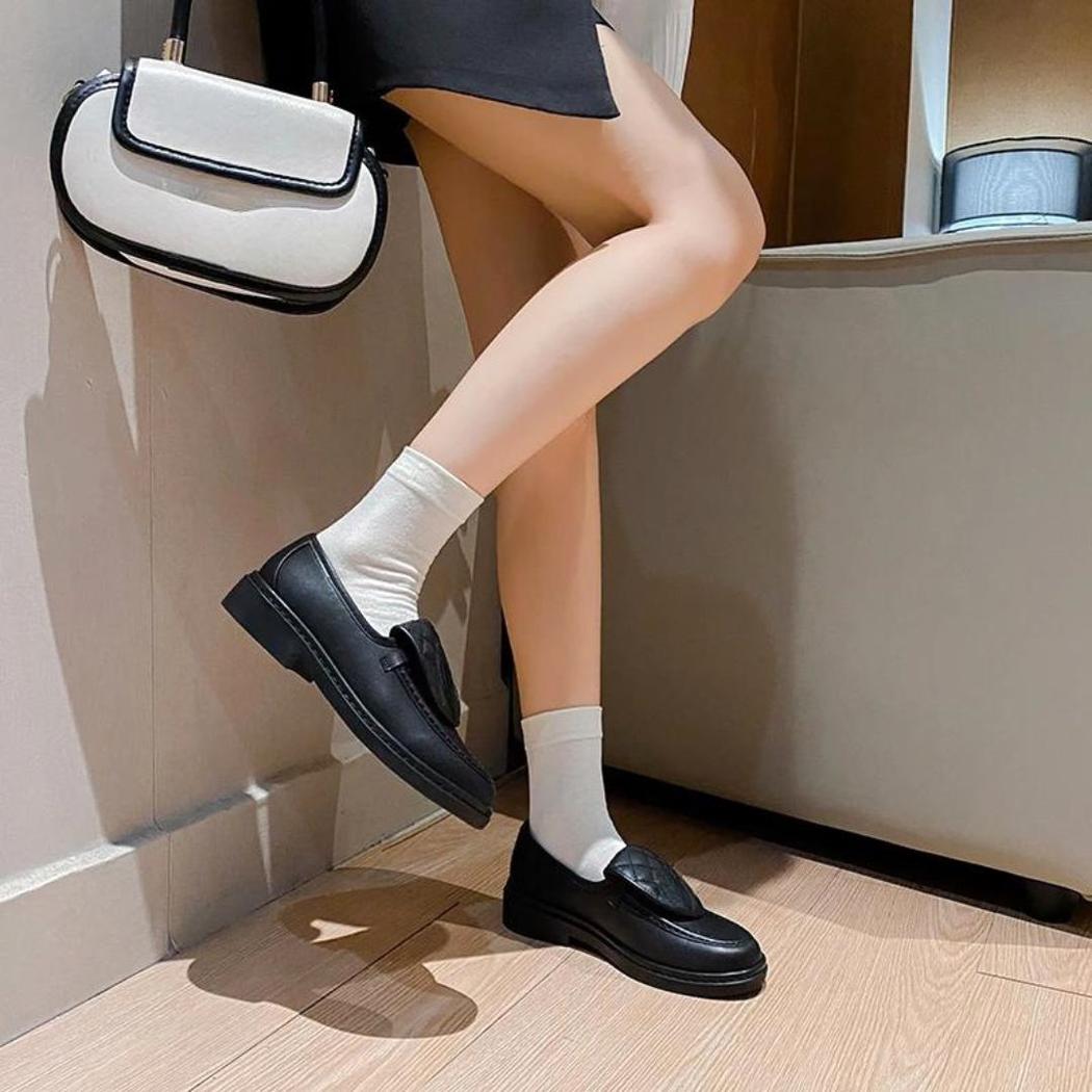 Women's quilted genuine leather square-heel loafers
