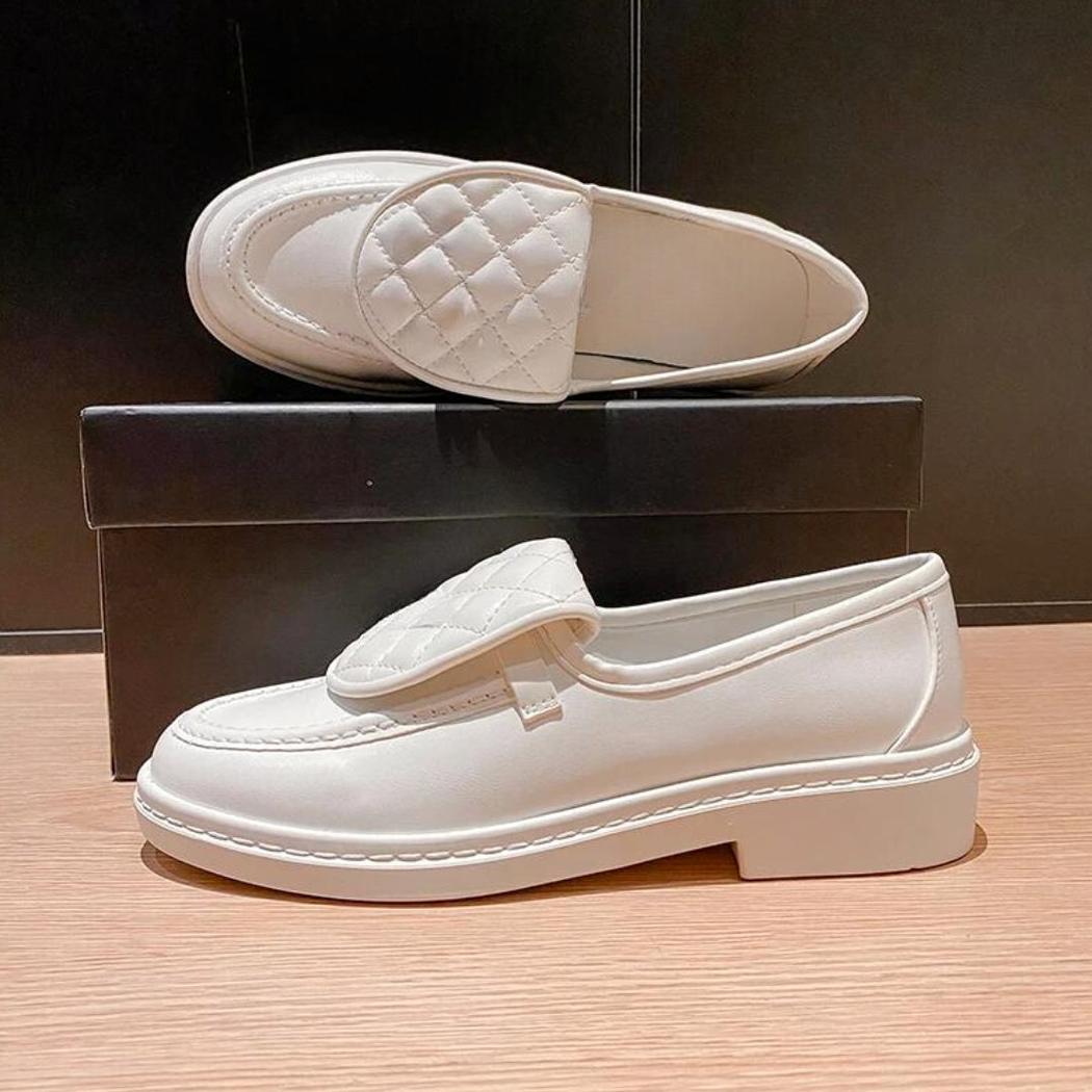 Women's quilted genuine leather square-heel loafers