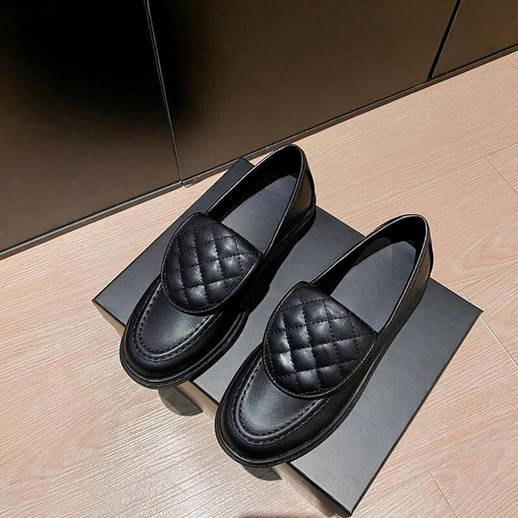 Women's quilted genuine leather square-heel loafers