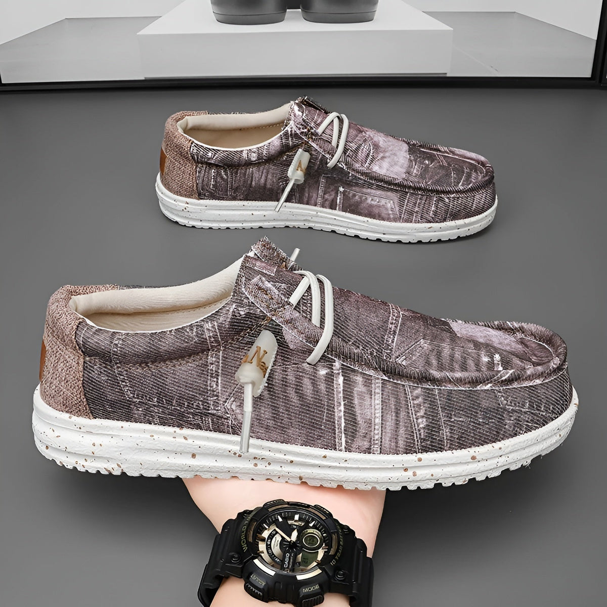 Men's denim-effect loafers