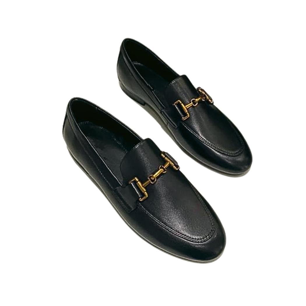 Women's black or khaki genuine leather loafers