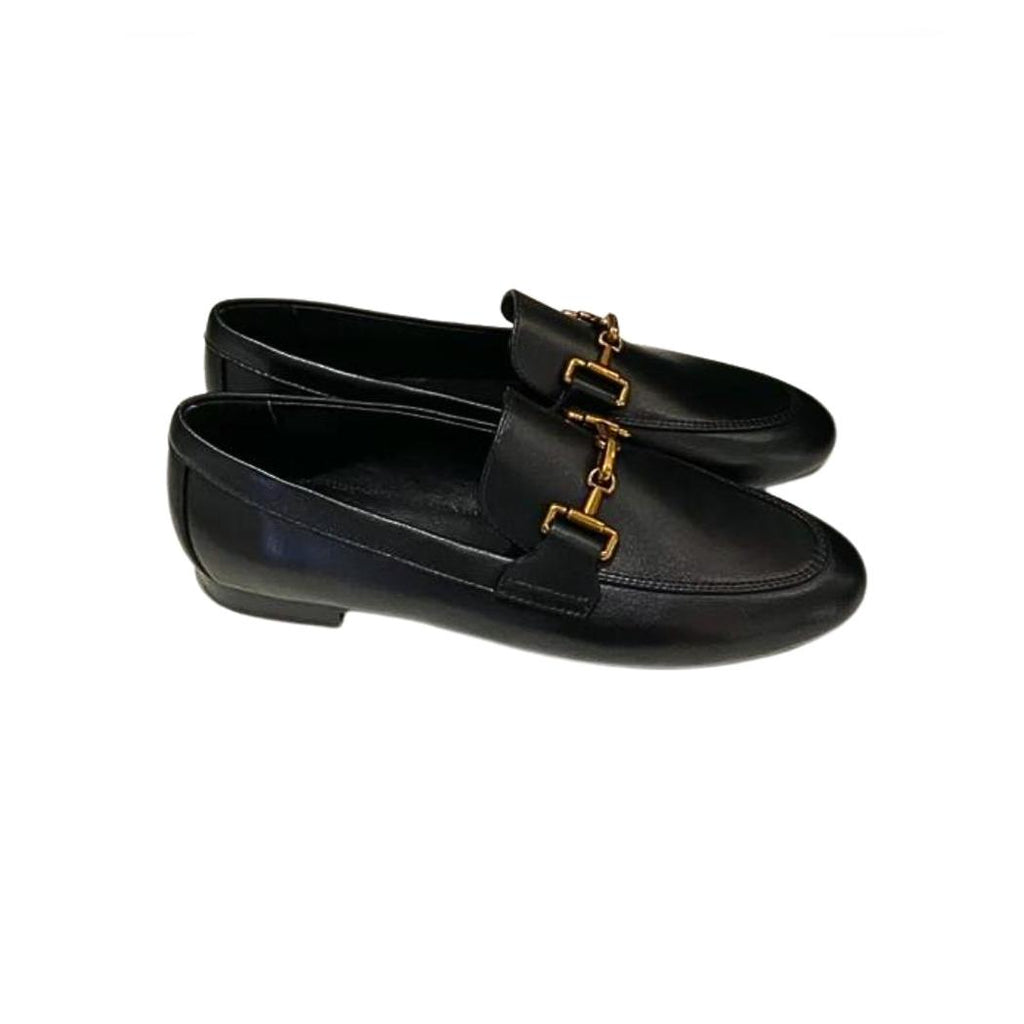 Women's black or khaki genuine leather loafers