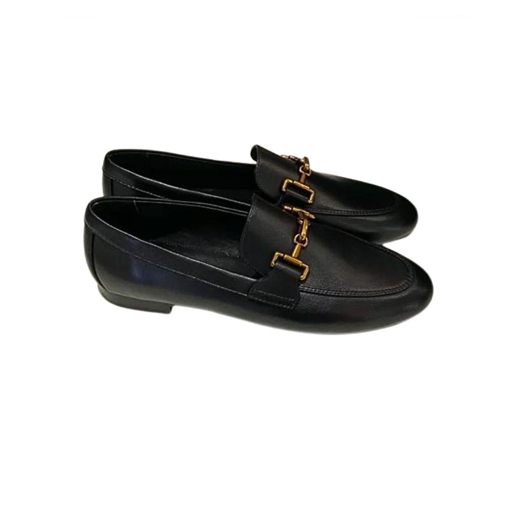 Women's black or khaki genuine leather loafers