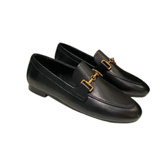 Women's black or khaki genuine leather loafers, Black