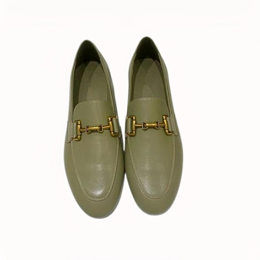 Women's black or khaki genuine leather loafers