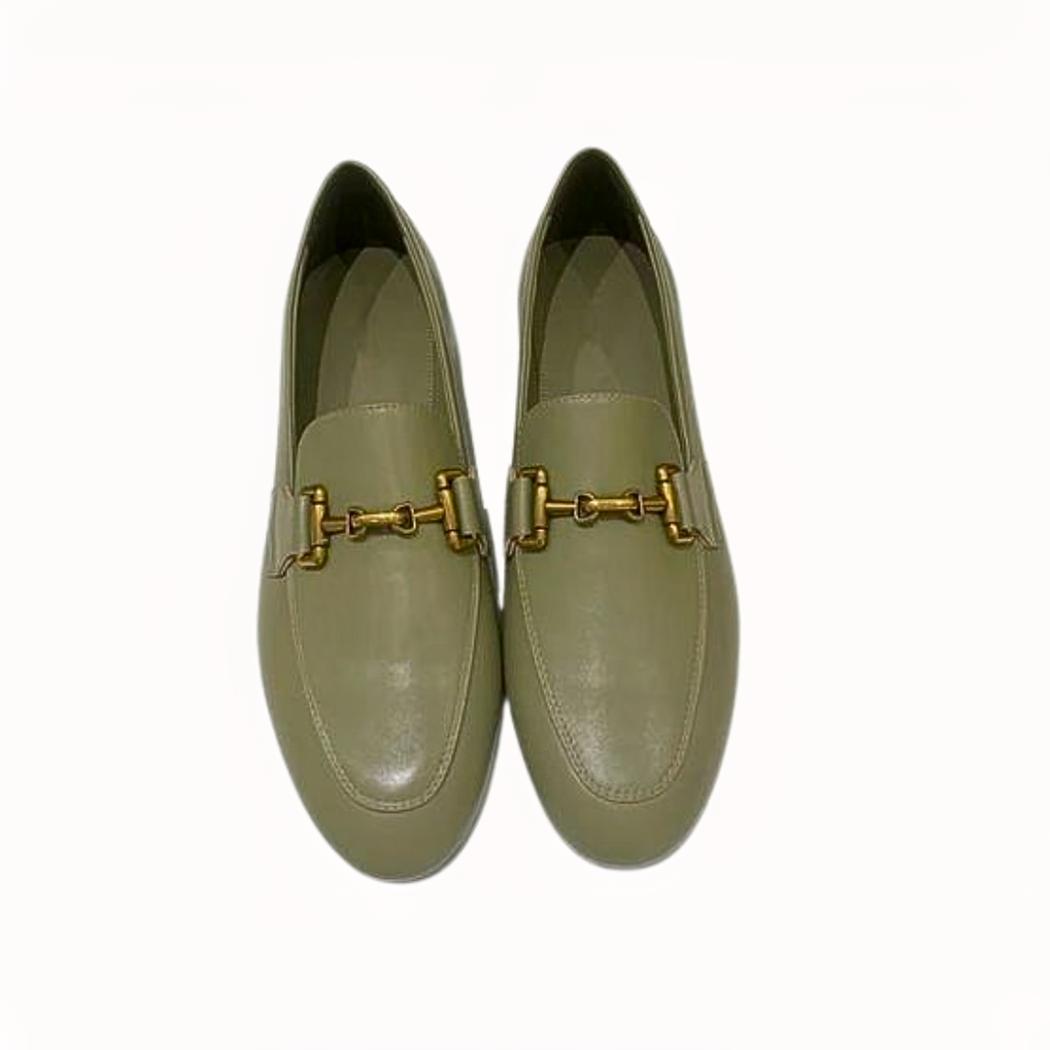 Women's black or khaki genuine leather loafers