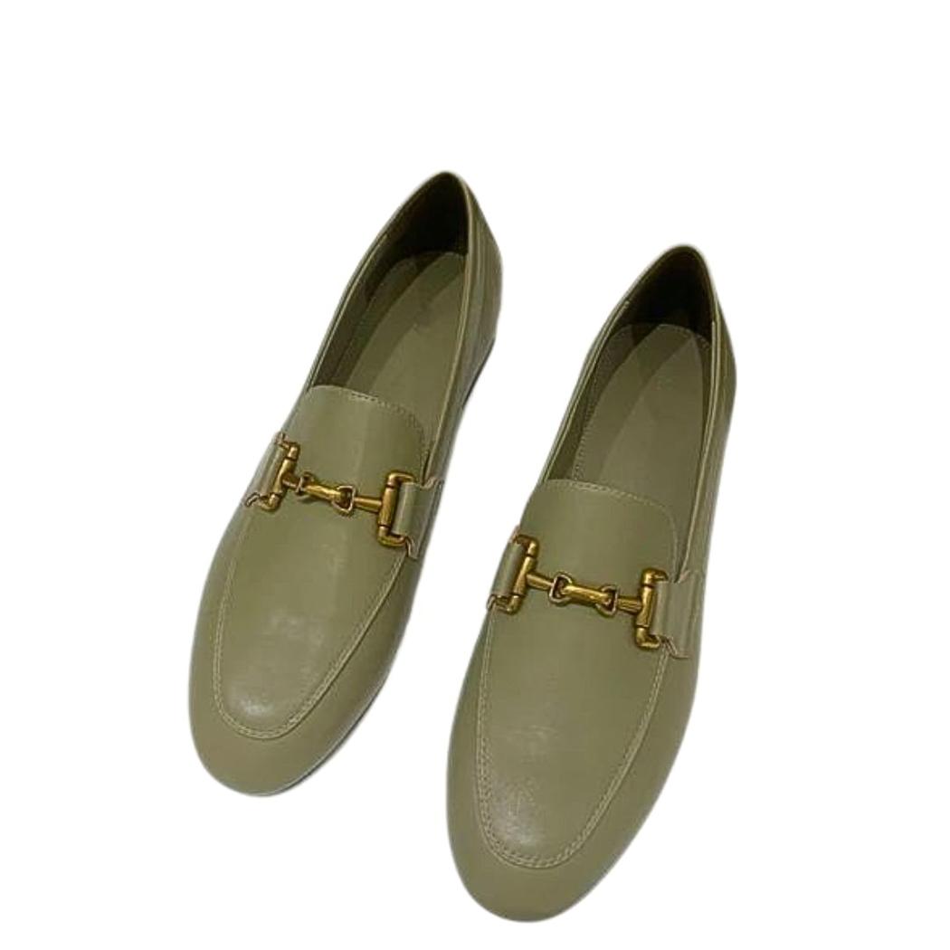 Women's black or khaki genuine leather loafers