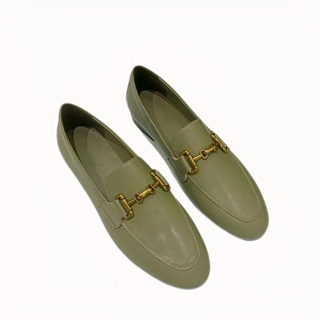 Women's black or khaki genuine leather loafers