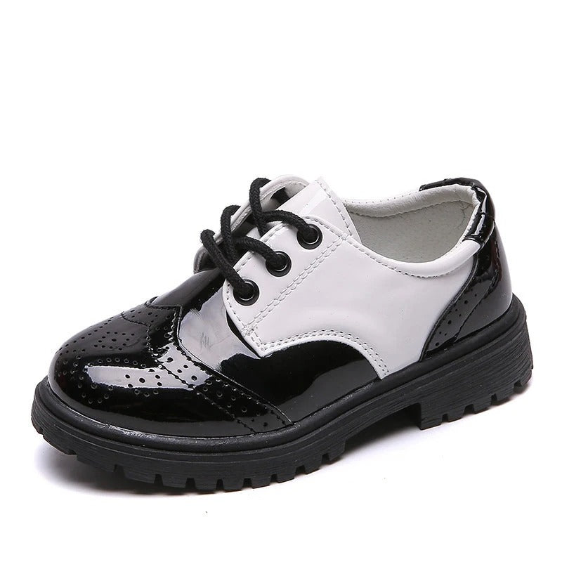 Faux patent leather lace-up loafers for boys