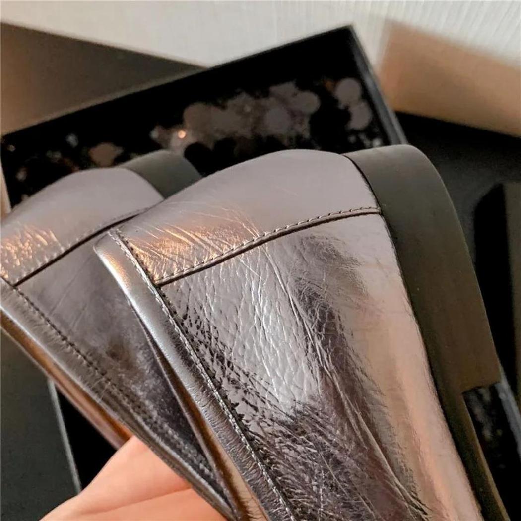 Women's silver genuine leather tassel loafers
