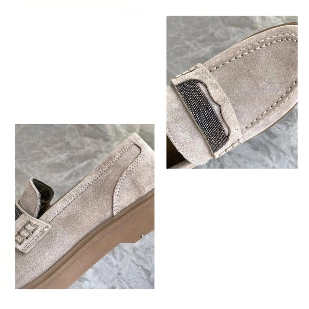 Women's gray genuine suede loafers