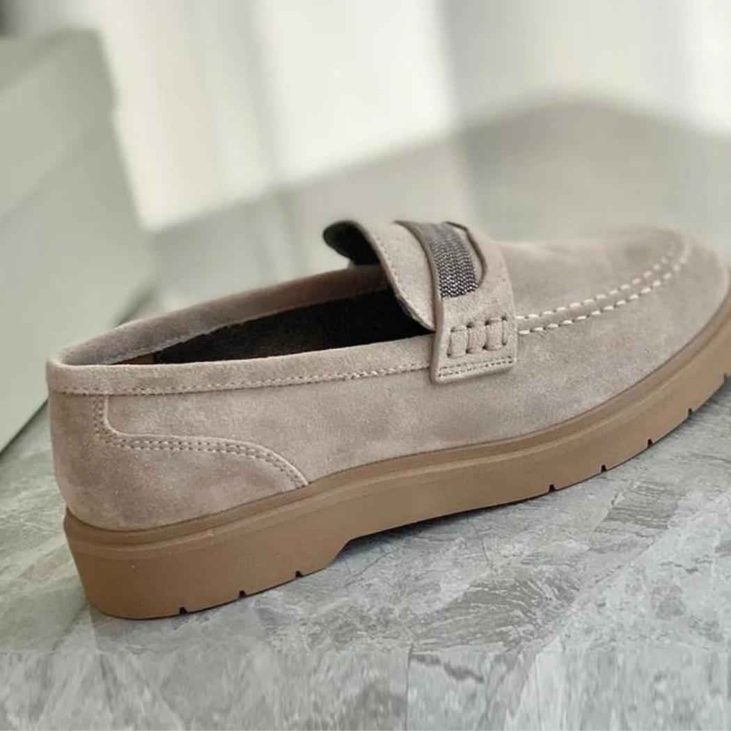 Women's gray genuine suede loafers