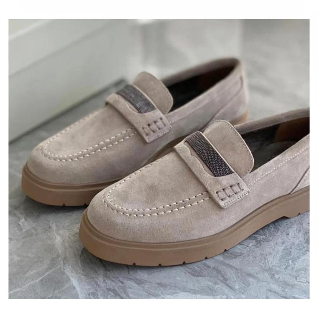 Women's gray genuine suede loafers