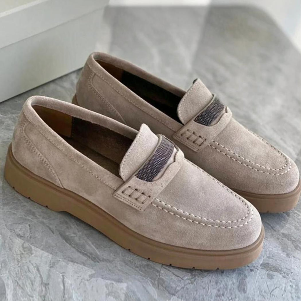Women's gray genuine suede loafers