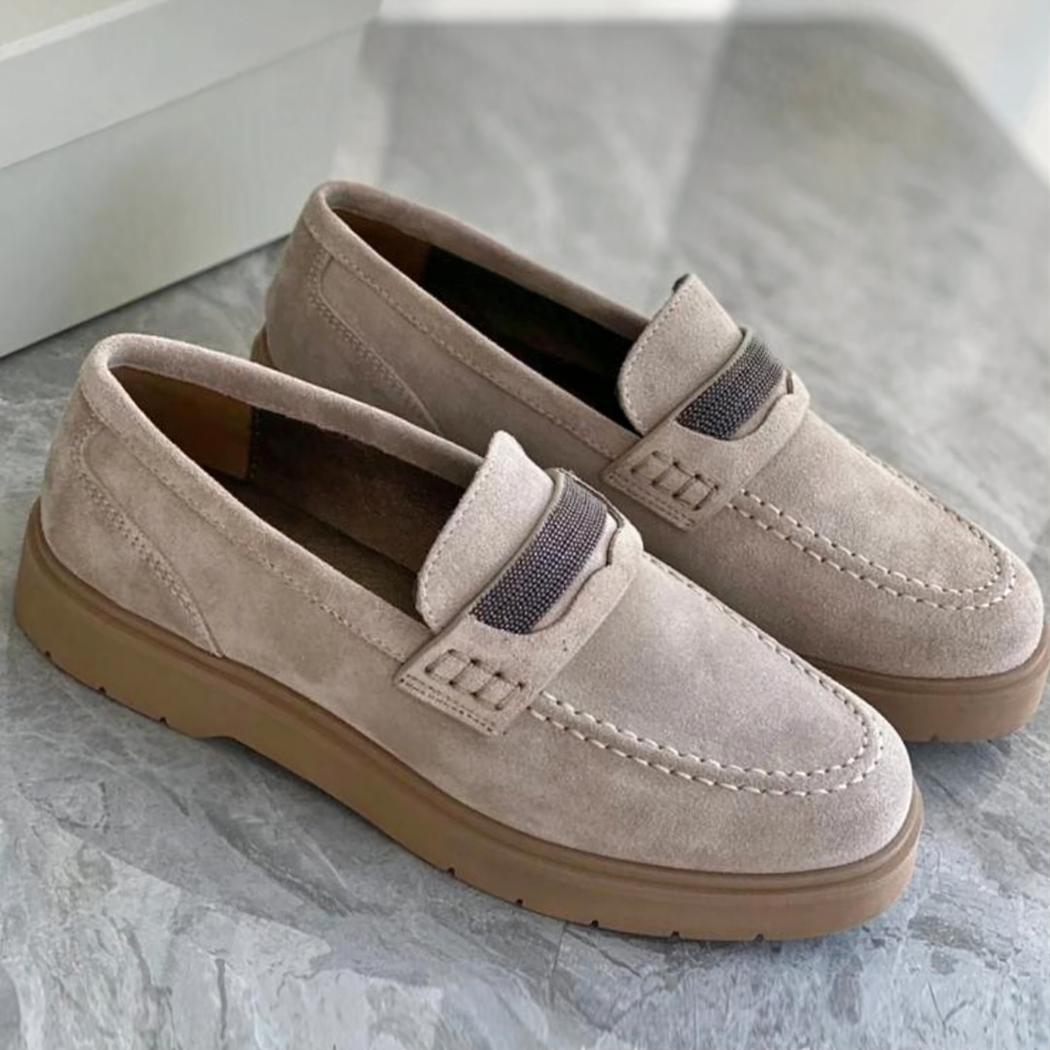 Women's gray genuine suede loafers