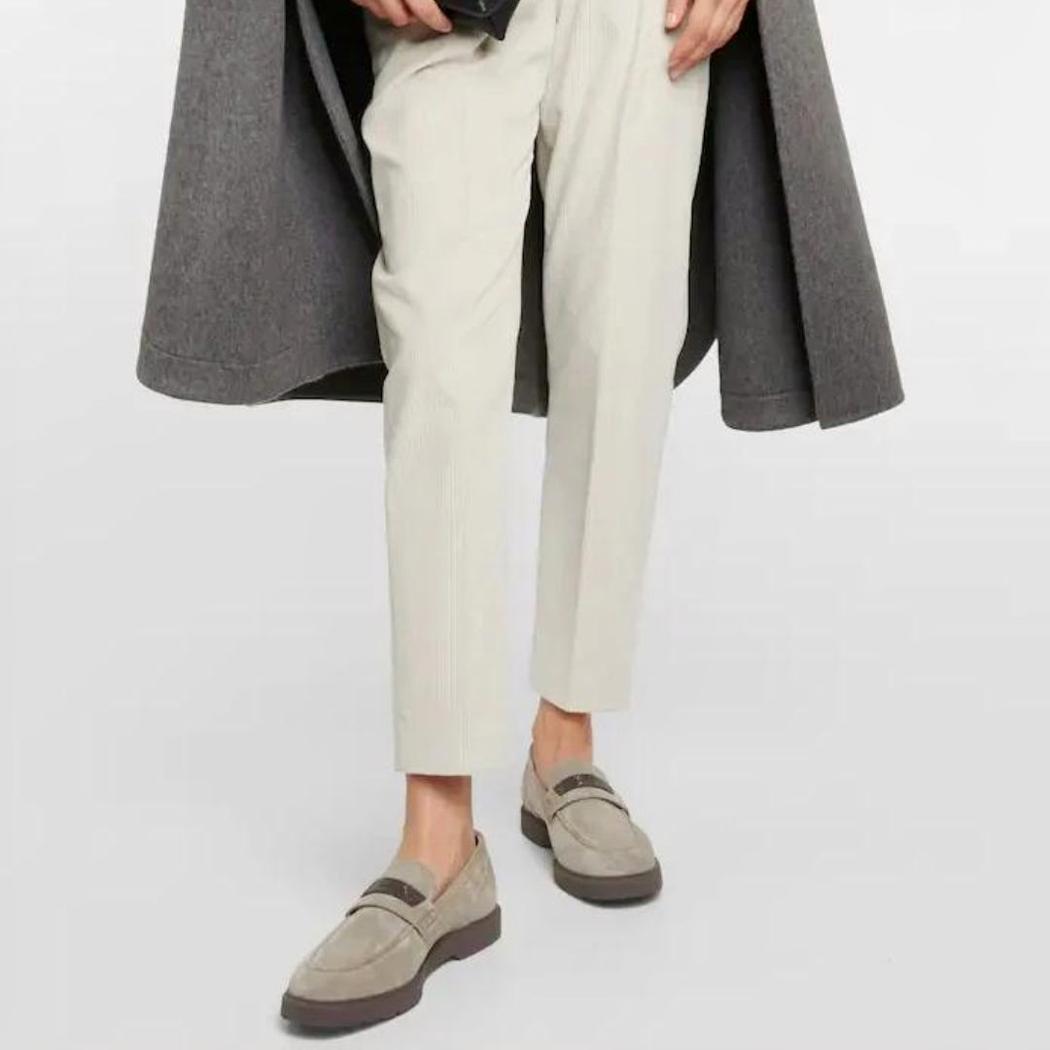 Women's gray genuine suede loafers