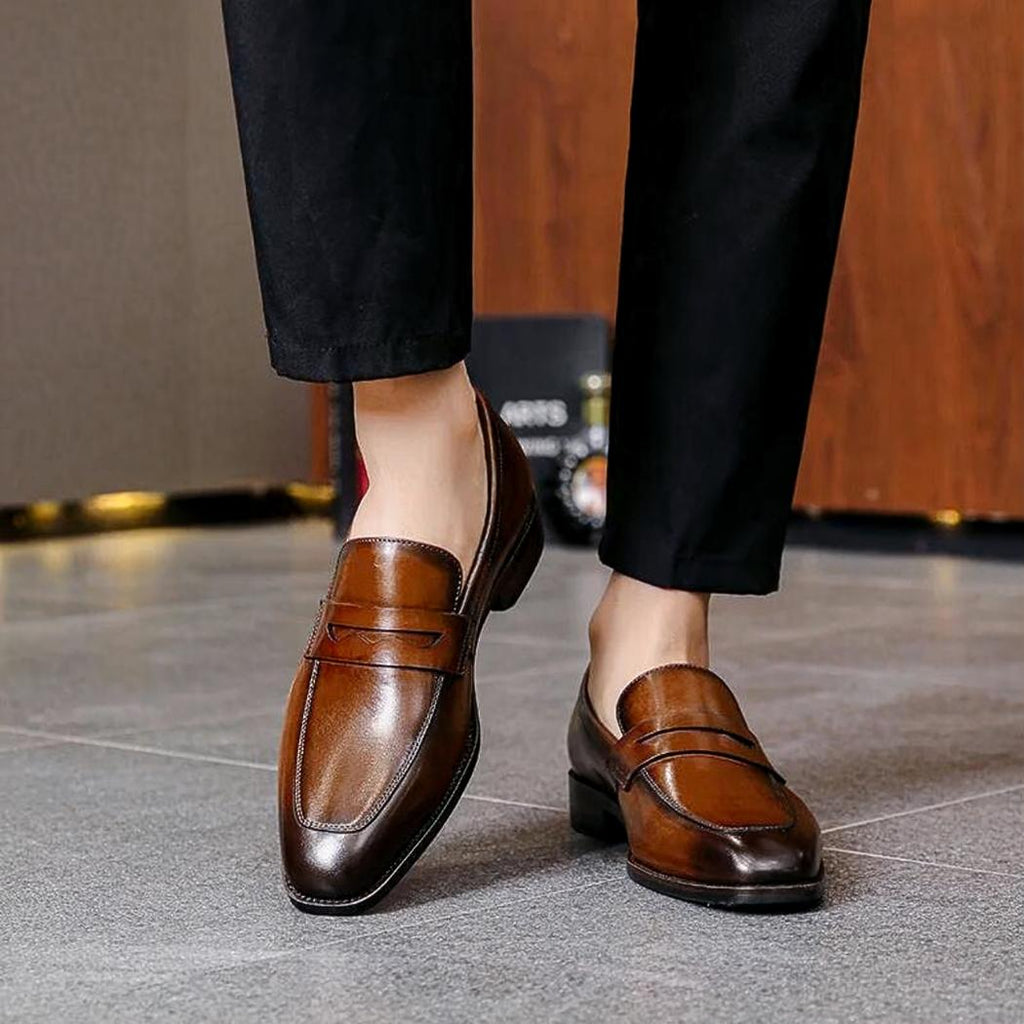 Genuine leather dress loafers for men