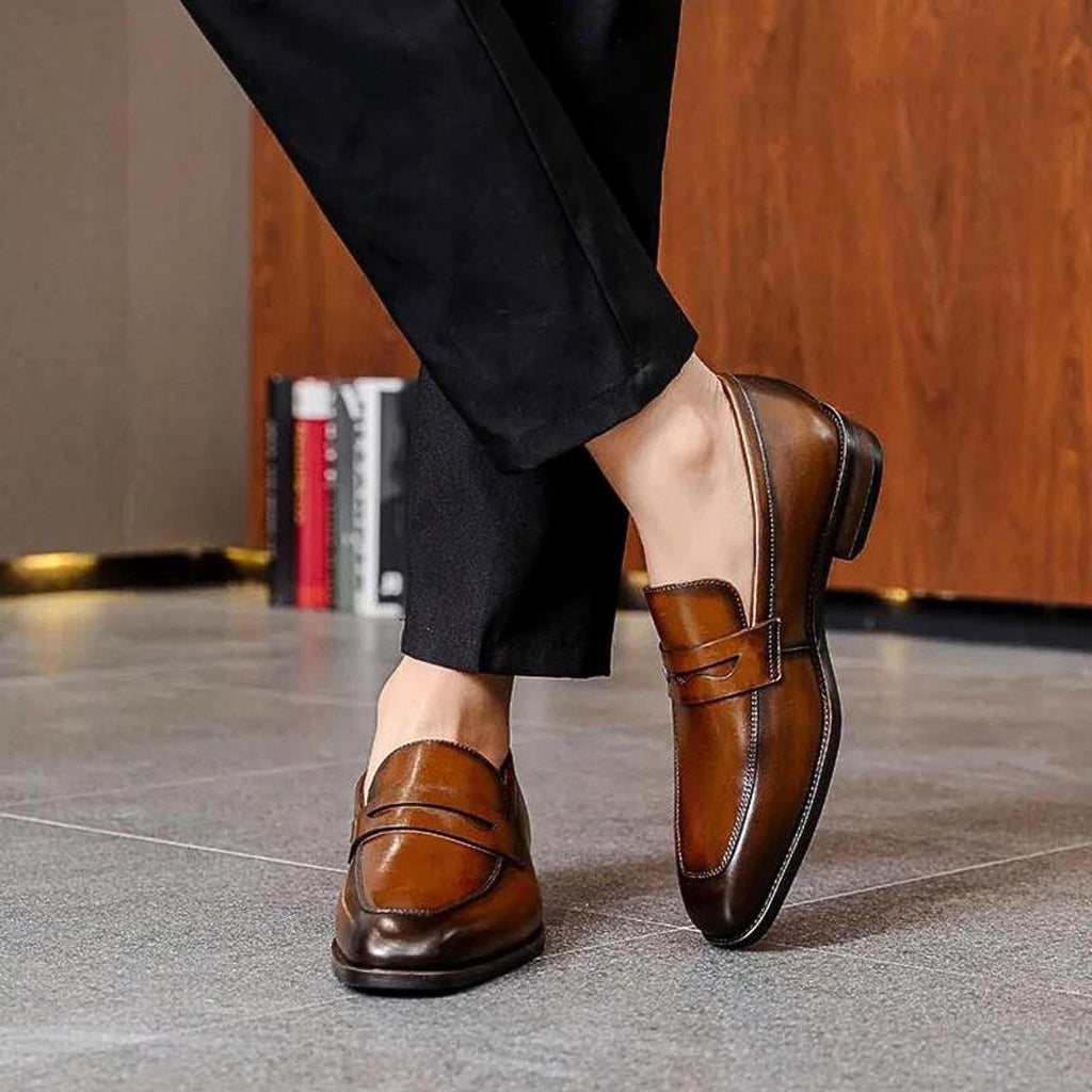 Genuine leather dress loafers for men