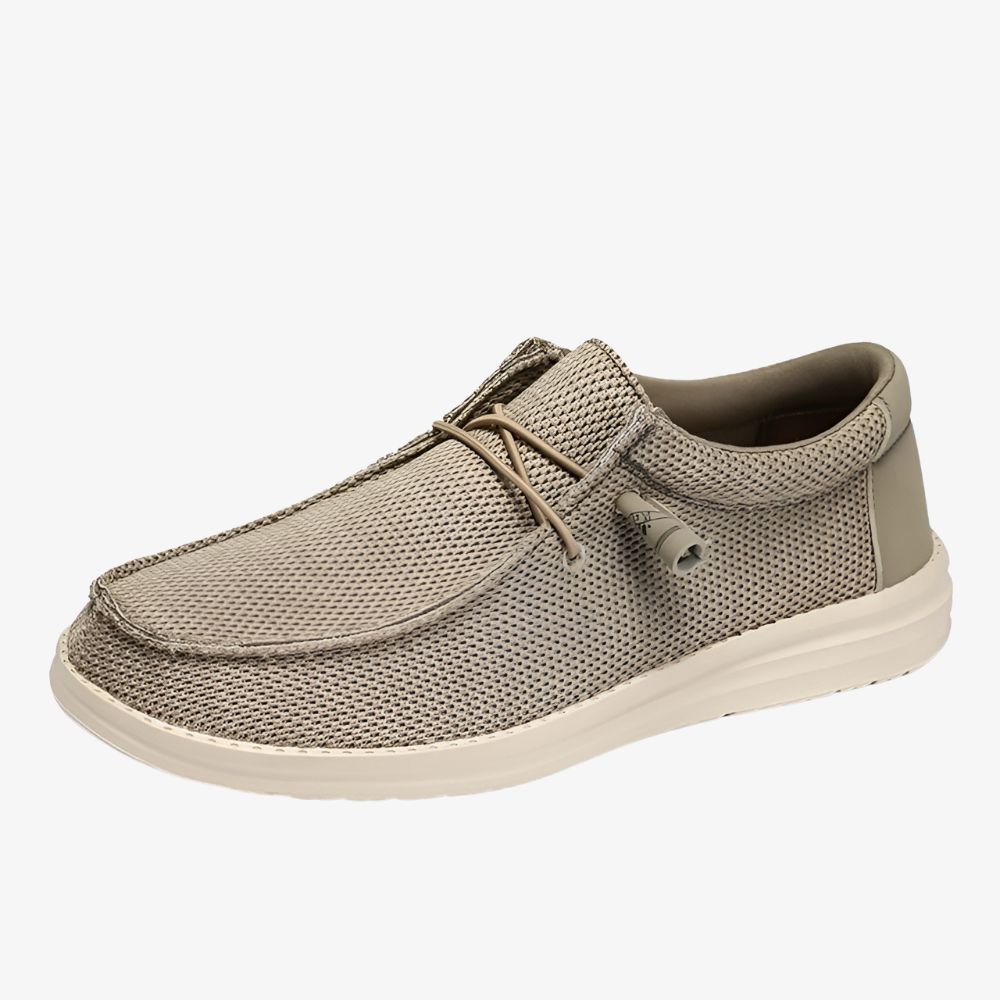 Light brown laceless fabric loafers