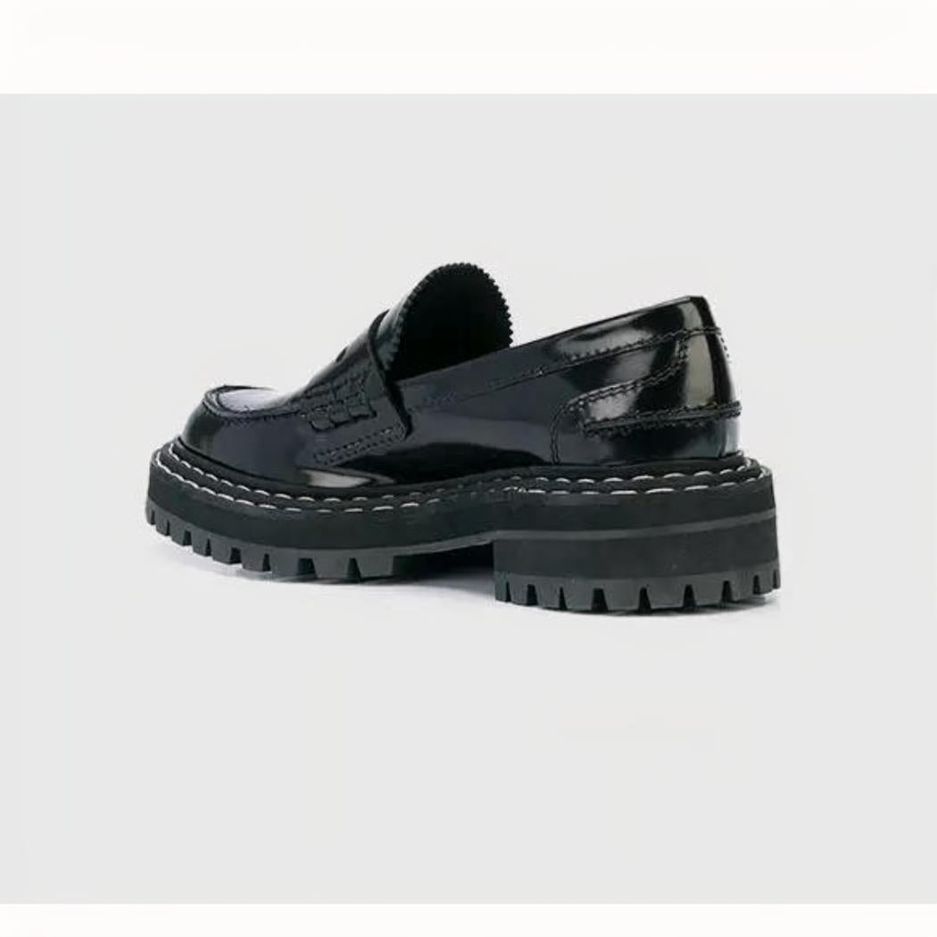 Women's black faux leather loafers with chunky soles
