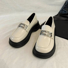 Women's platform loafers with a silver strap, Beige