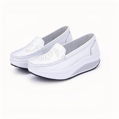 Women's breathable colorful platform loafers, White