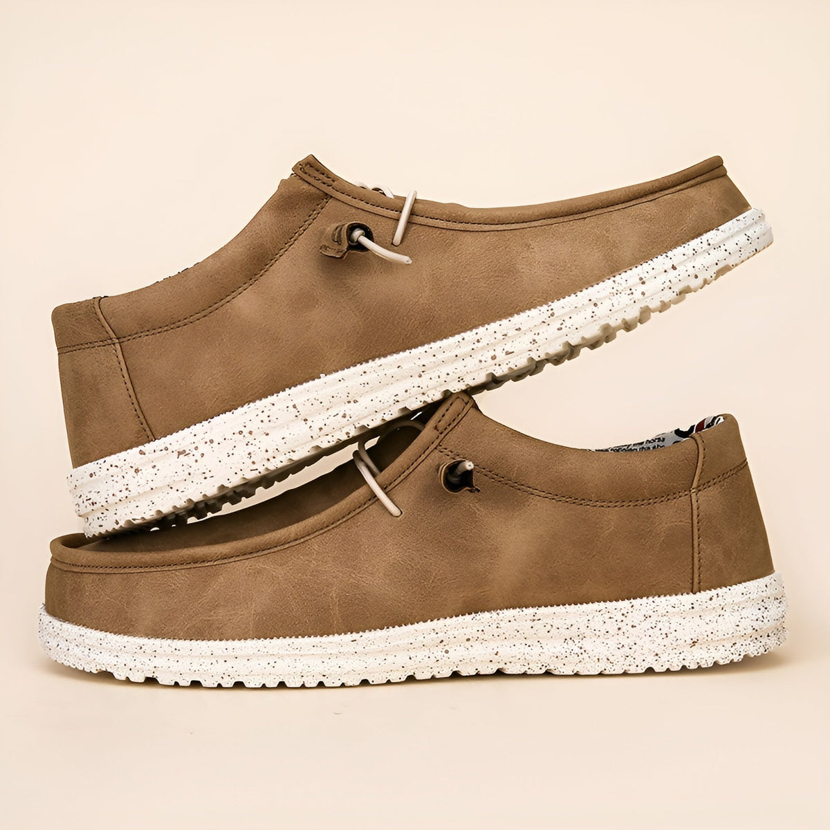 Men's brown and blue faux leather loafers