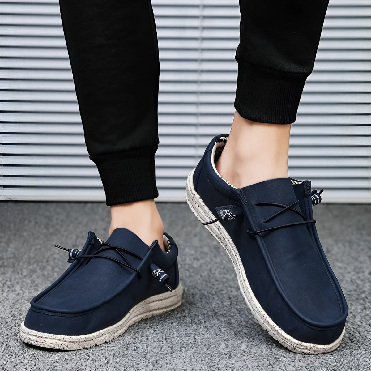 Men's brown and blue faux leather loafers