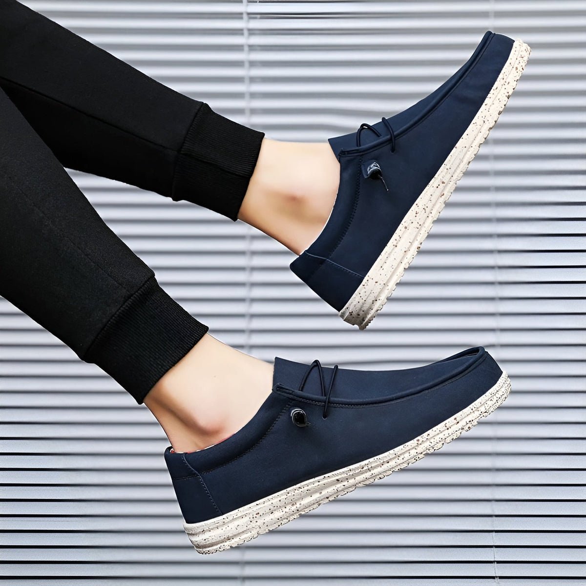 Men's brown and blue faux leather loafers